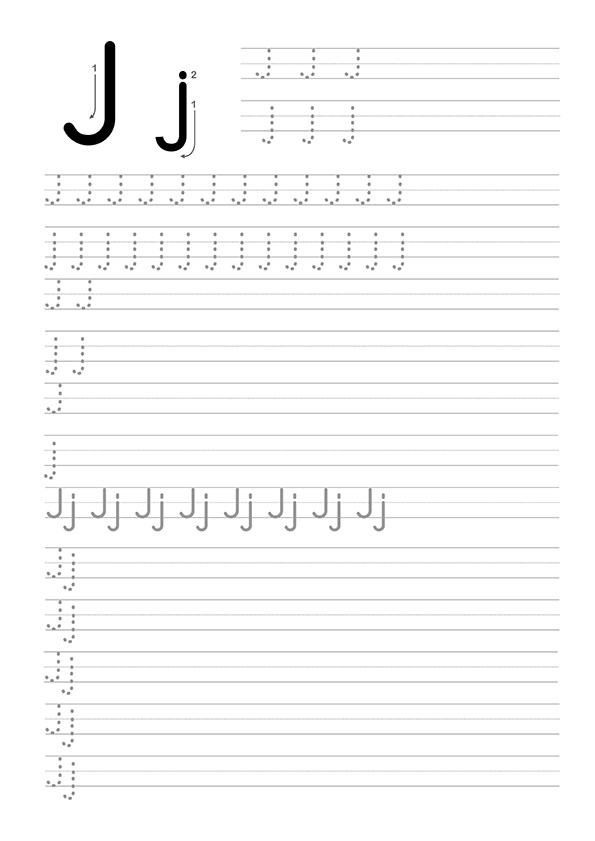 J Harfi Dik Temel Harfler Çalışma Sayfaları