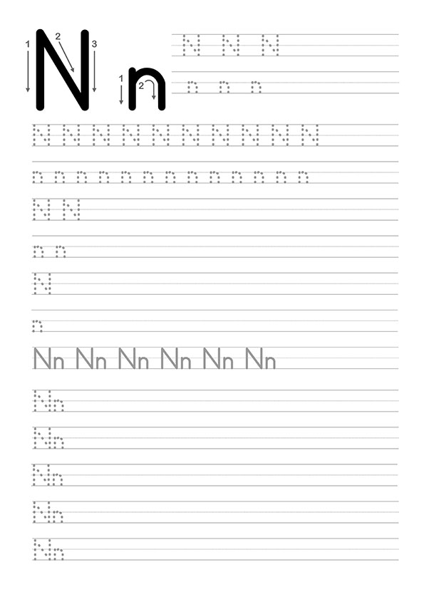 N Harfi Dik Temel Harfler Çalışma Sayfaları